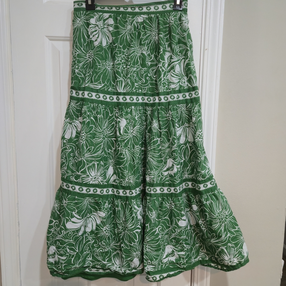 Japna Green and White Floral Maxi Skirt_Size Small